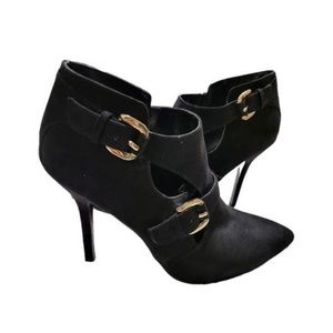 Guess Boots Black Chamois Suede High Heels Side Buckles Shoe/Booties Womens 8.5M